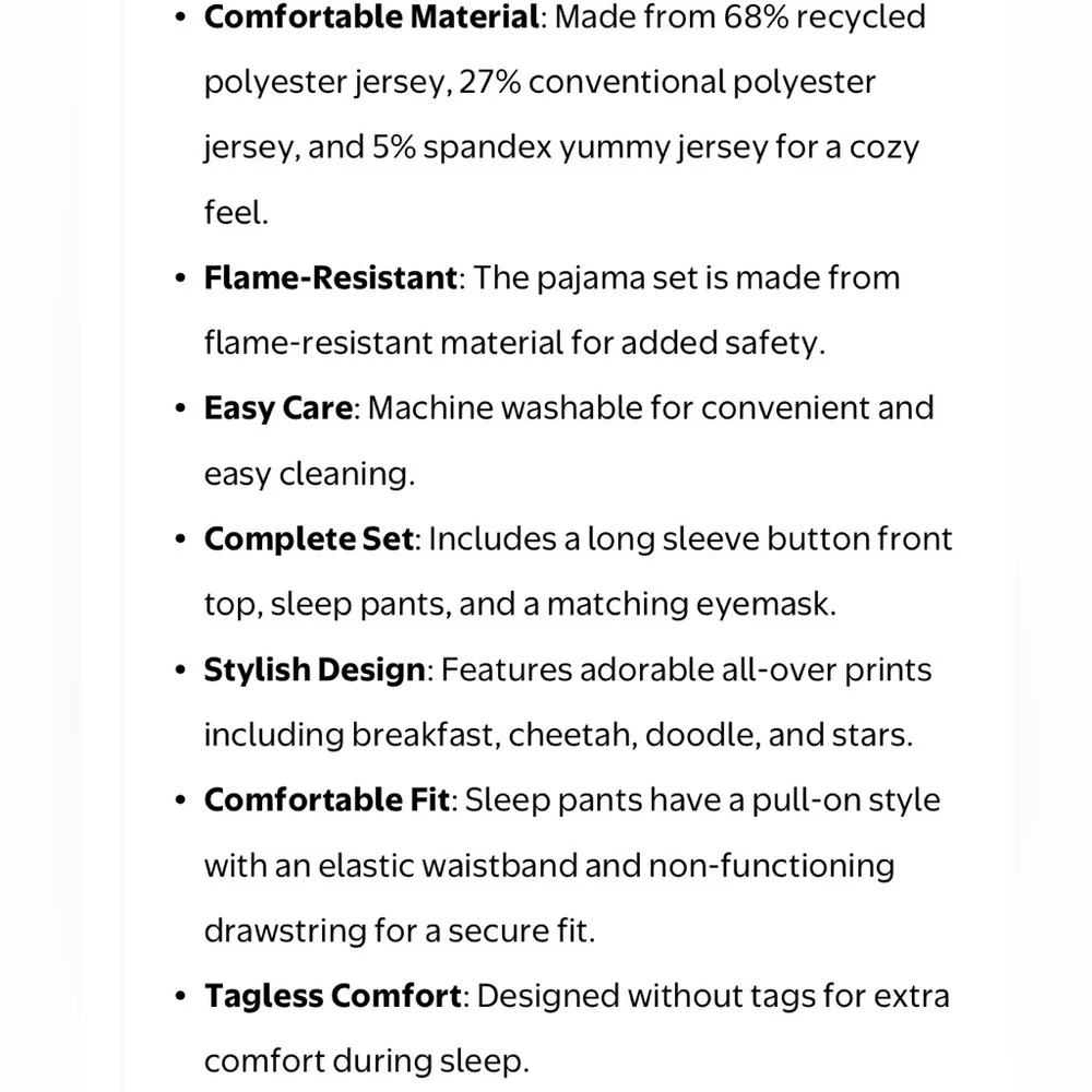 Wonder Nation Girls 3-Piece Pajama Set w/ Sleep Mask Size M 7-8 NWT